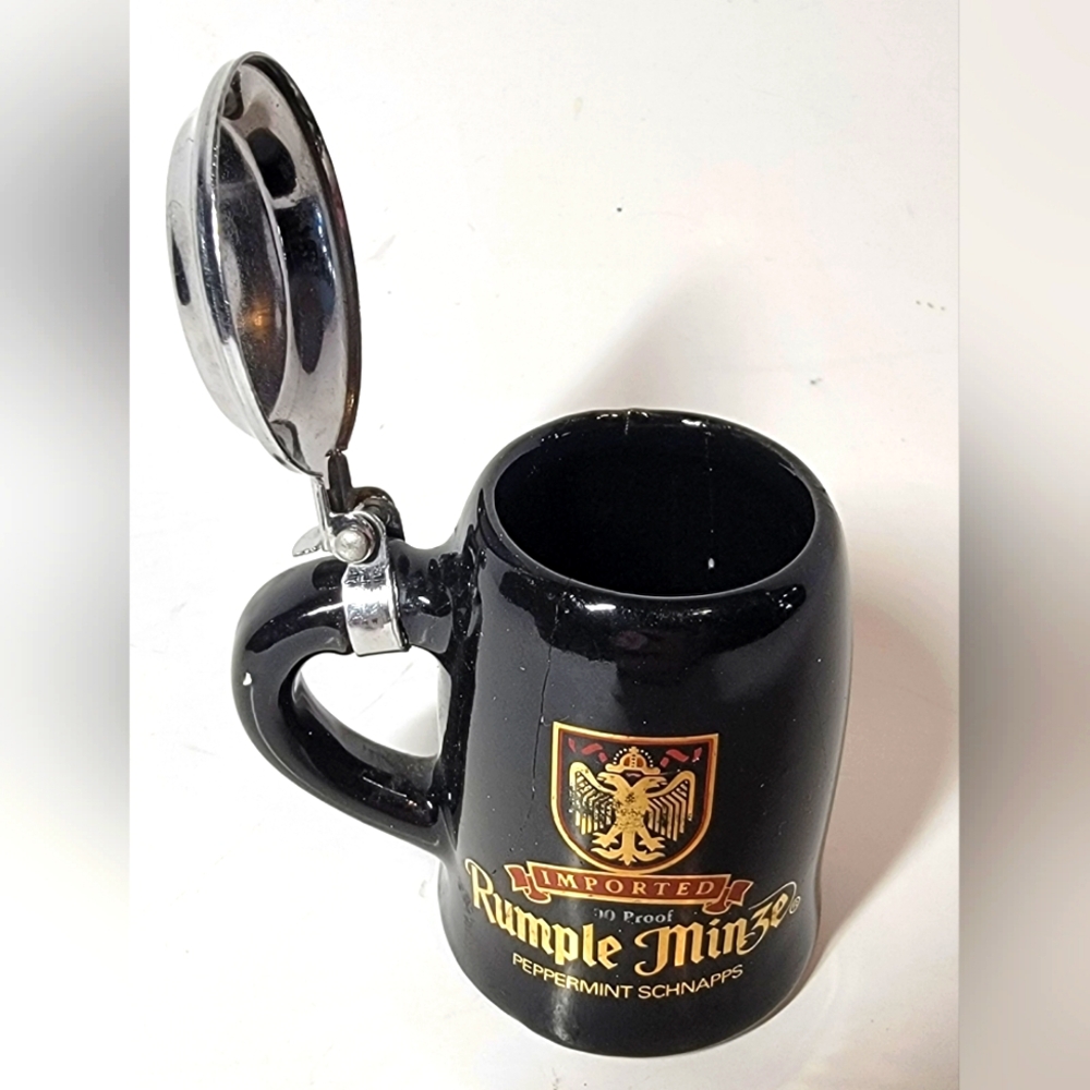 Rumple Minze Black Ceramic Shot Glass with Lid Vintage